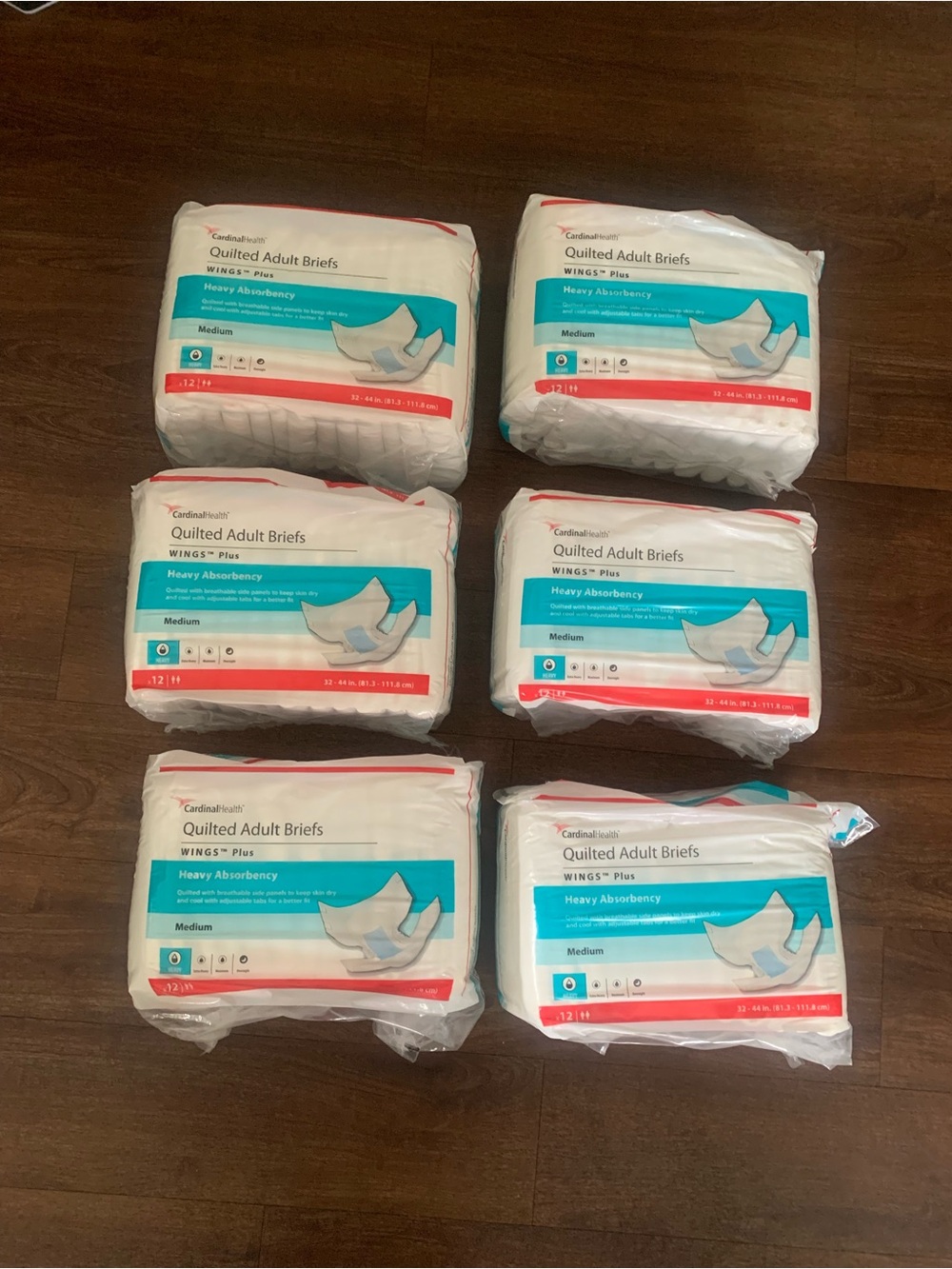 6 Packages Of CardinalHealth Quilted Adult Briefs Wings + Heavy Absorbency M NWT